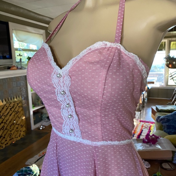 Vintage Gunne Sax blush w/ lace halter maxi dress - Picture 12 of 16